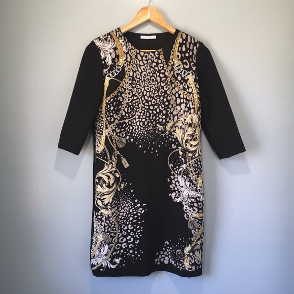 Zara Black Animal Print Rubberized Sheath Dress - Picture 3 of 8